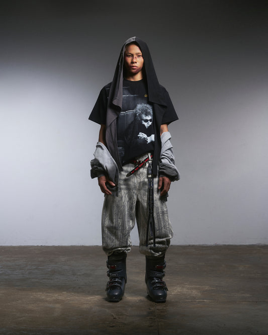 TIE-DYE WASHED DIRTY WHITE BAGGY JEANS/ WHITE