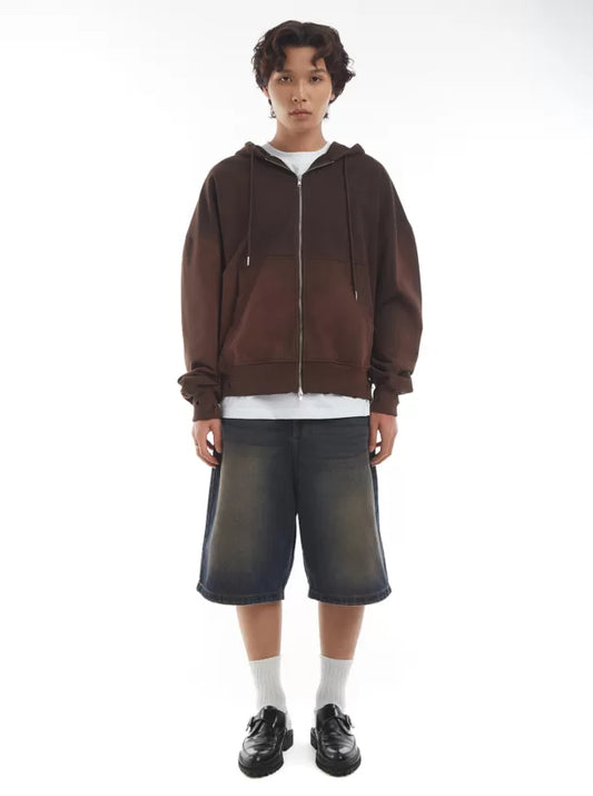TRASH ZIPPED WASH HOODIE/ BROWN
