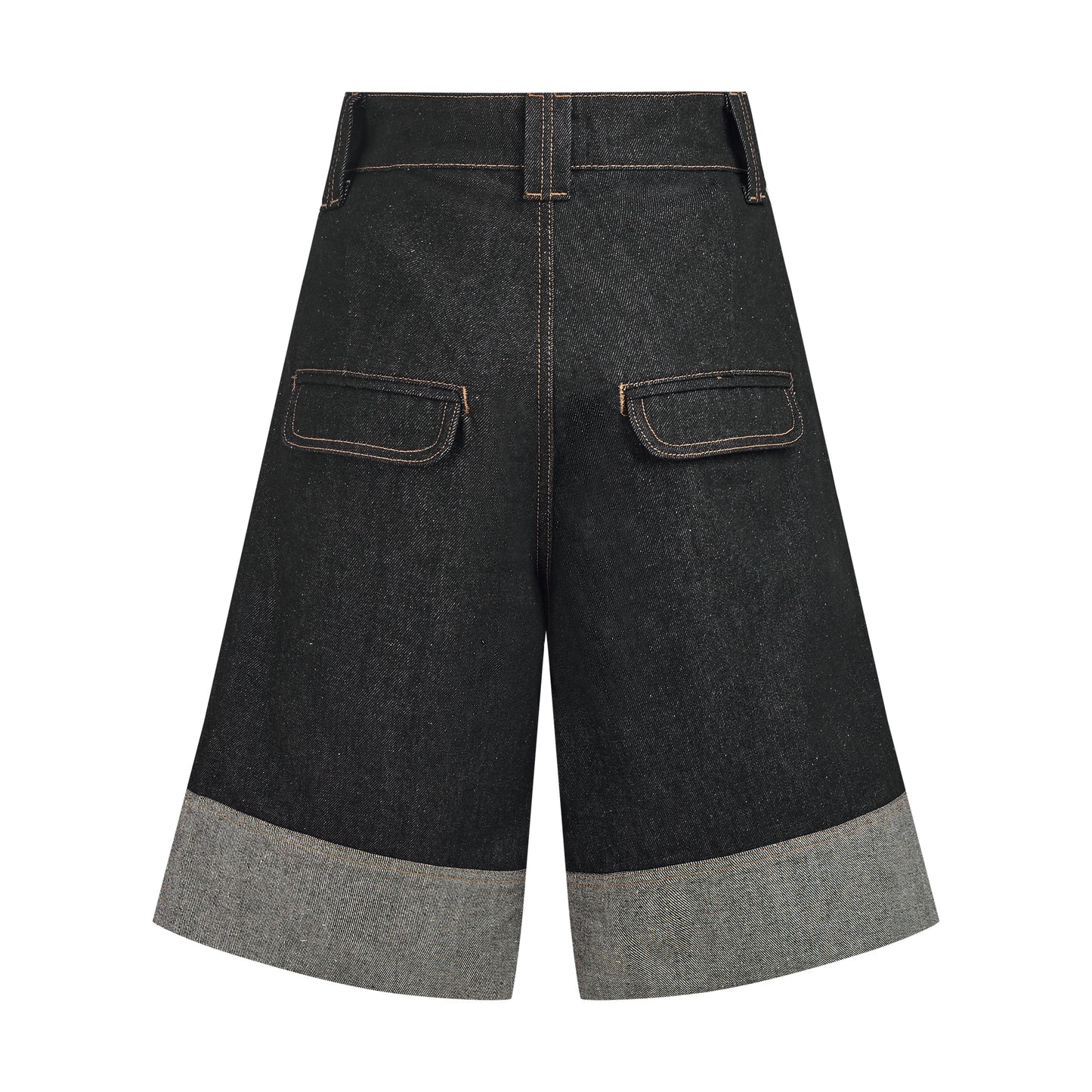 WIDE RAW DENIM SHORTS - BLACK SELVAGE