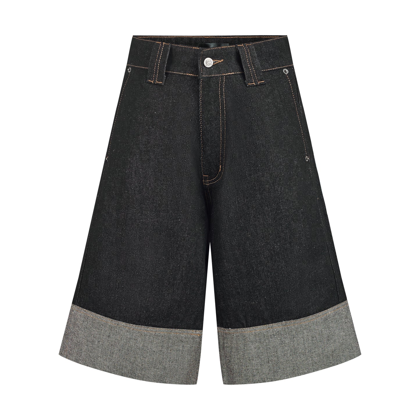 WIDE RAW DENIM SHORTS - BLACK SELVAGE