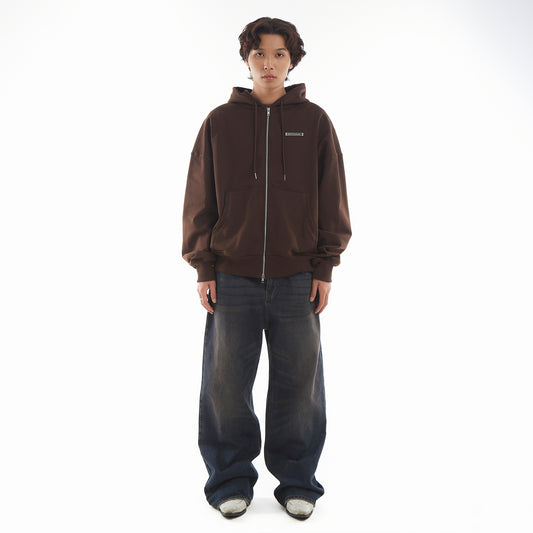 METAL ZIPPED HOODIE/ BROWN