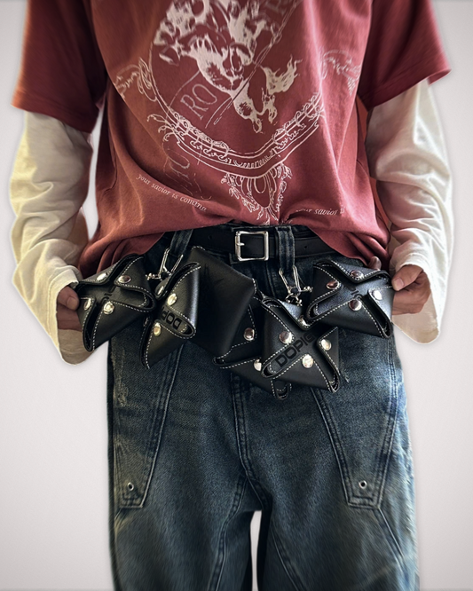 X-SNAP LEATHER POUCH - BLACK STITCHED