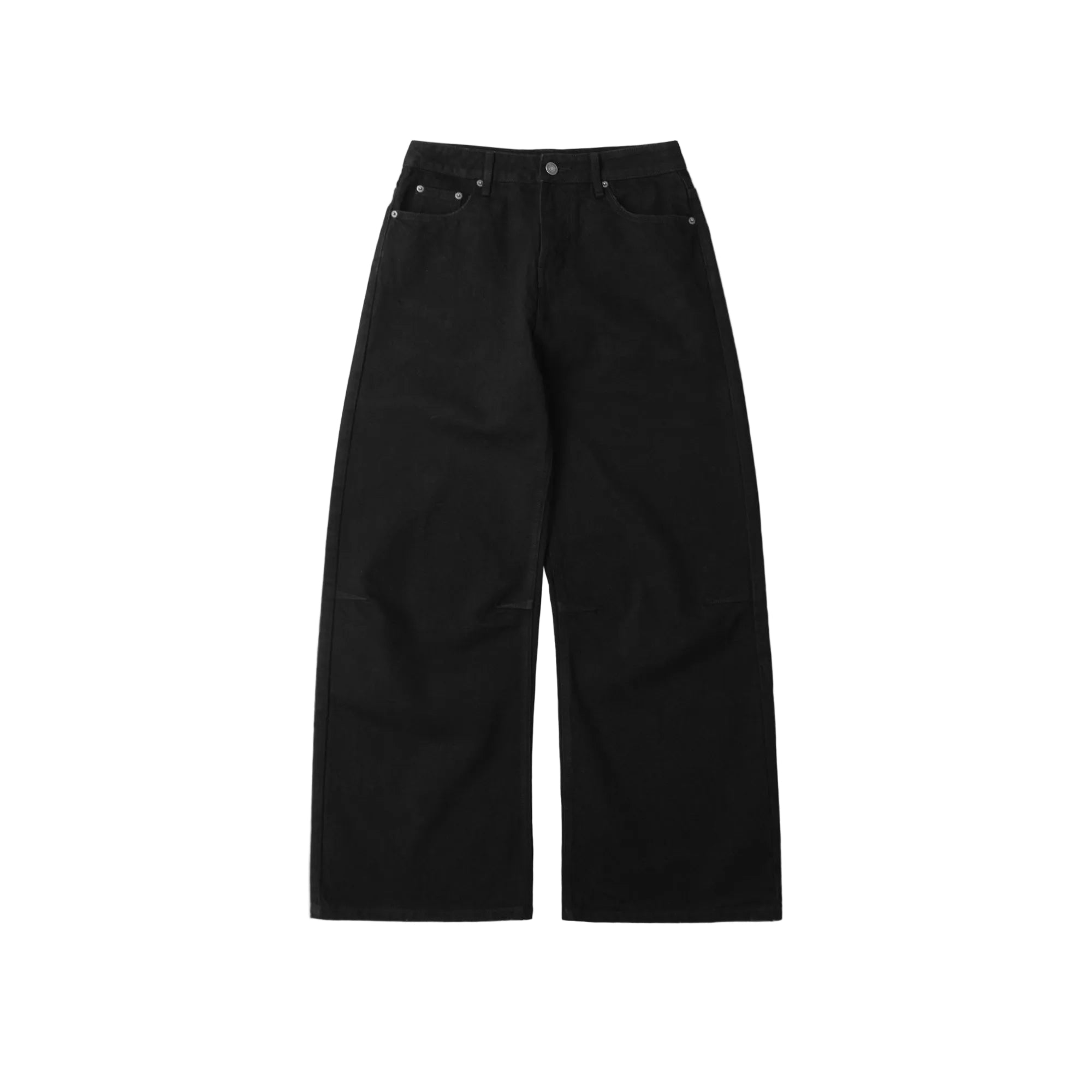 WIDE – LEG SOLID BLACK WASHED DENIM PANTS/ SOLID BLACK