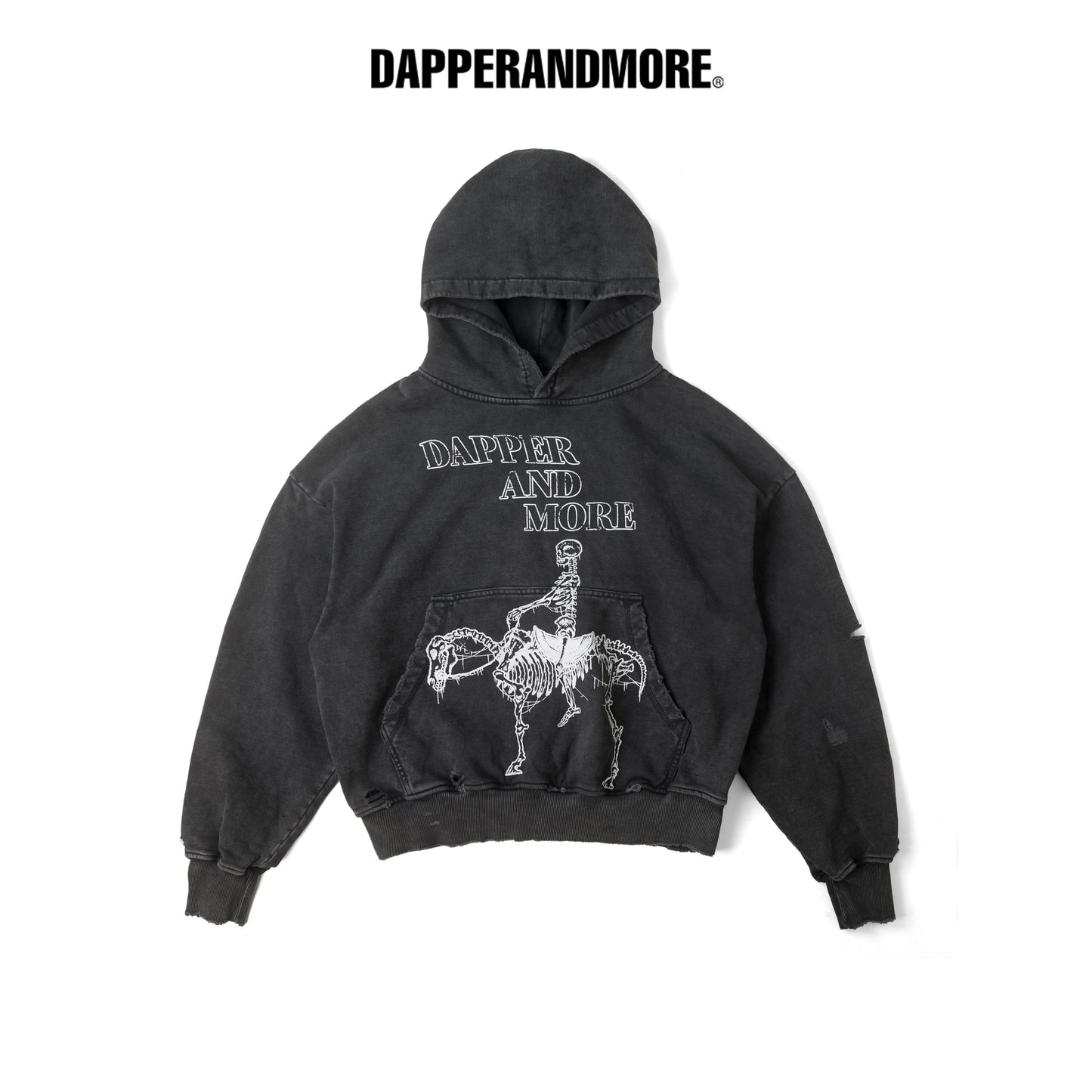 SKELETON HORSE BOXY WASH HOODIE/ BLACK