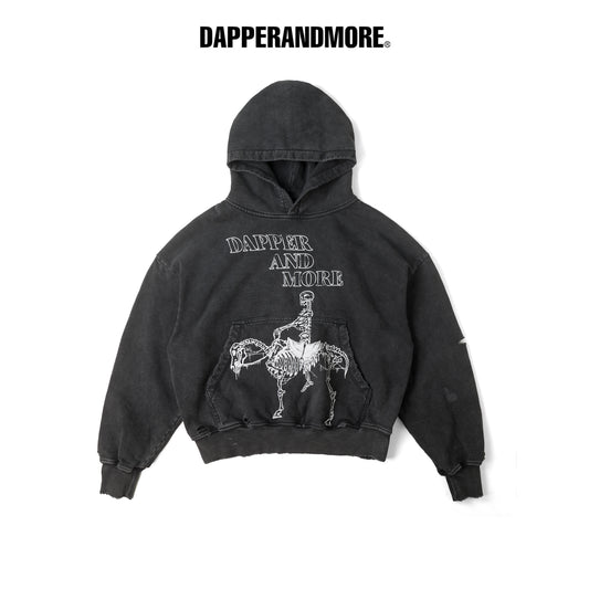 SKELETON HORSE BOXY WASH HOODIE/ BLACK