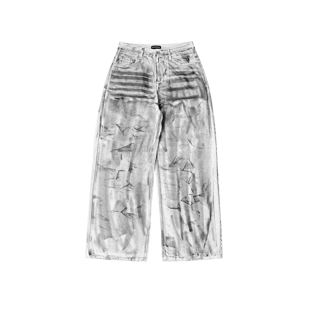 TIE-DYE WASHED DIRTY WHITE BAGGY JEANS/ WHITE