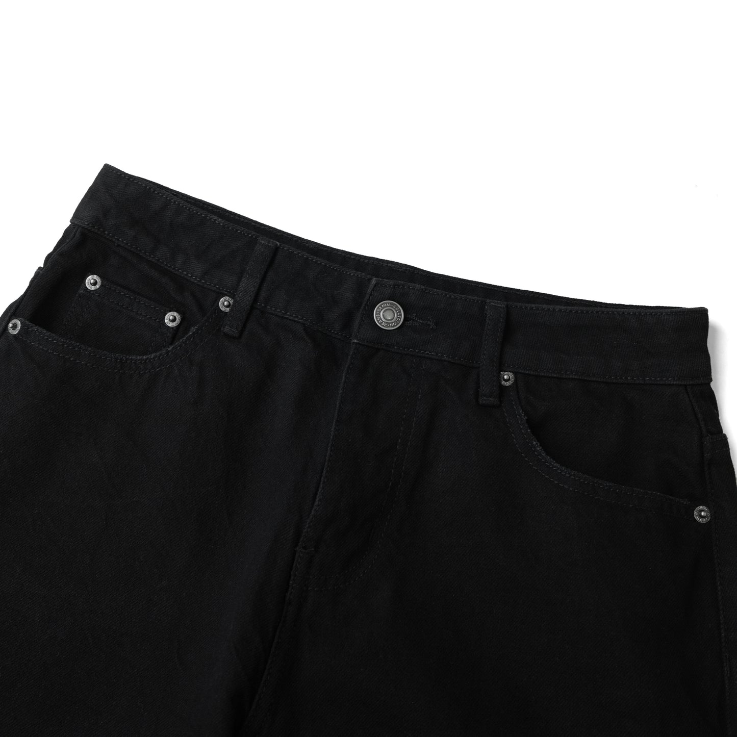 WIDE – LEG SOLID BLACK WASHED DENIM PANTS/ SOLID BLACK