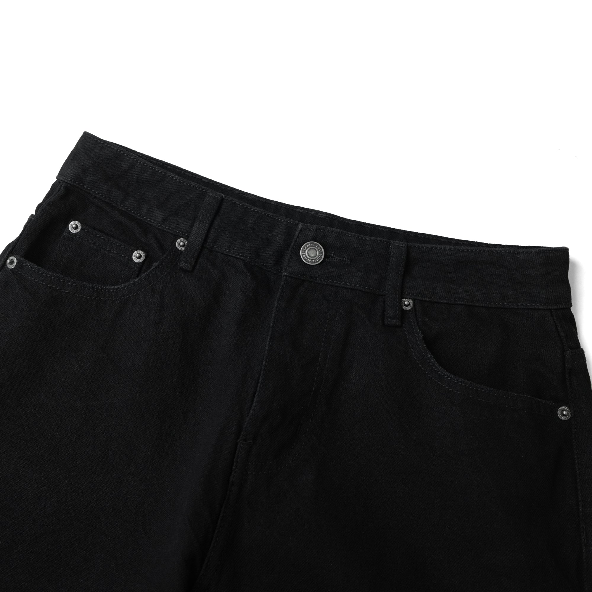 WIDE – LEG SOLID BLACK WASHED DENIM PANTS/ SOLID BLACK