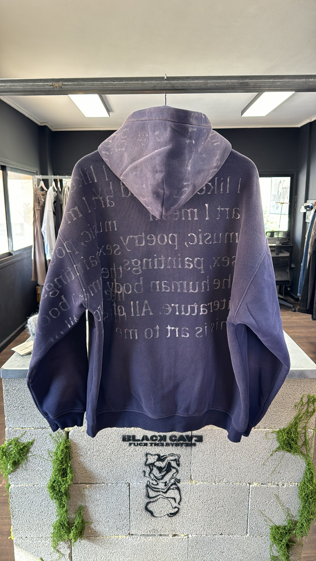 DISTRESSED SLOGAN ZIP HOODIE