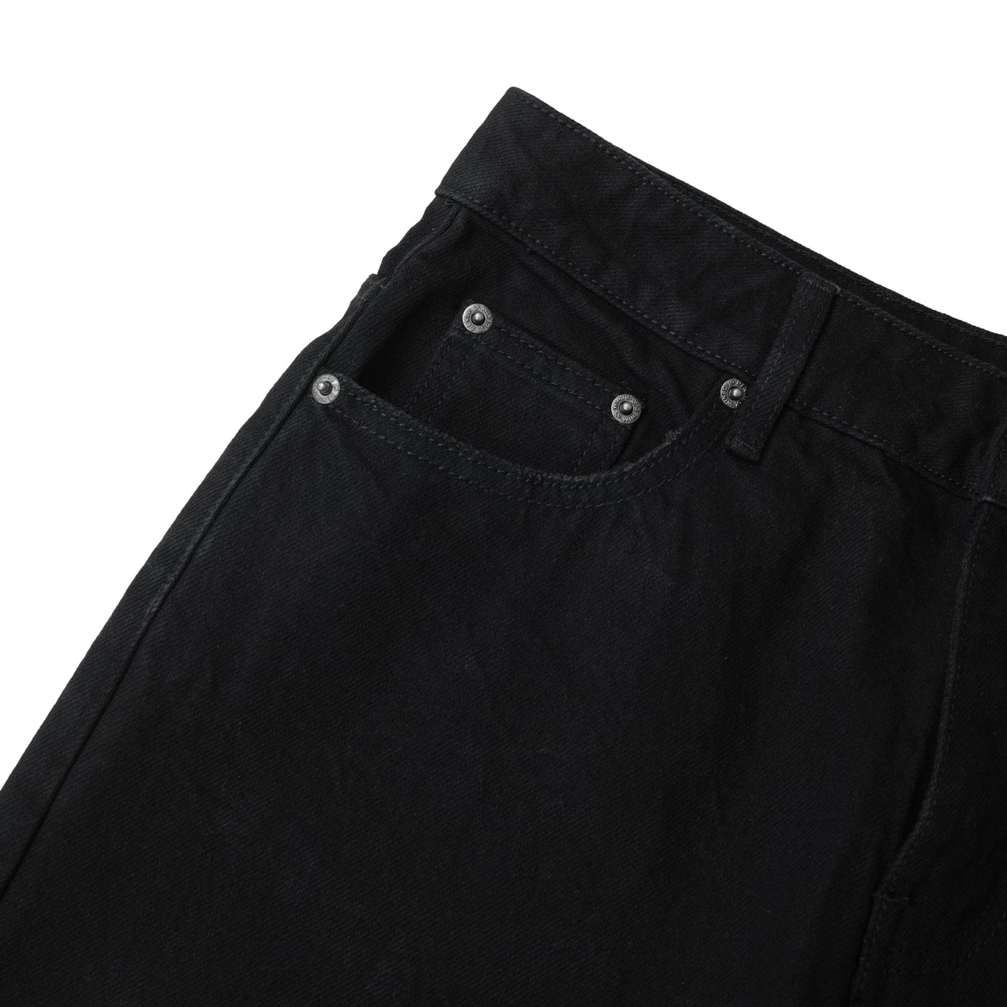 WIDE – LEG SOLID BLACK WASHED DENIM PANTS/ SOLID BLACK