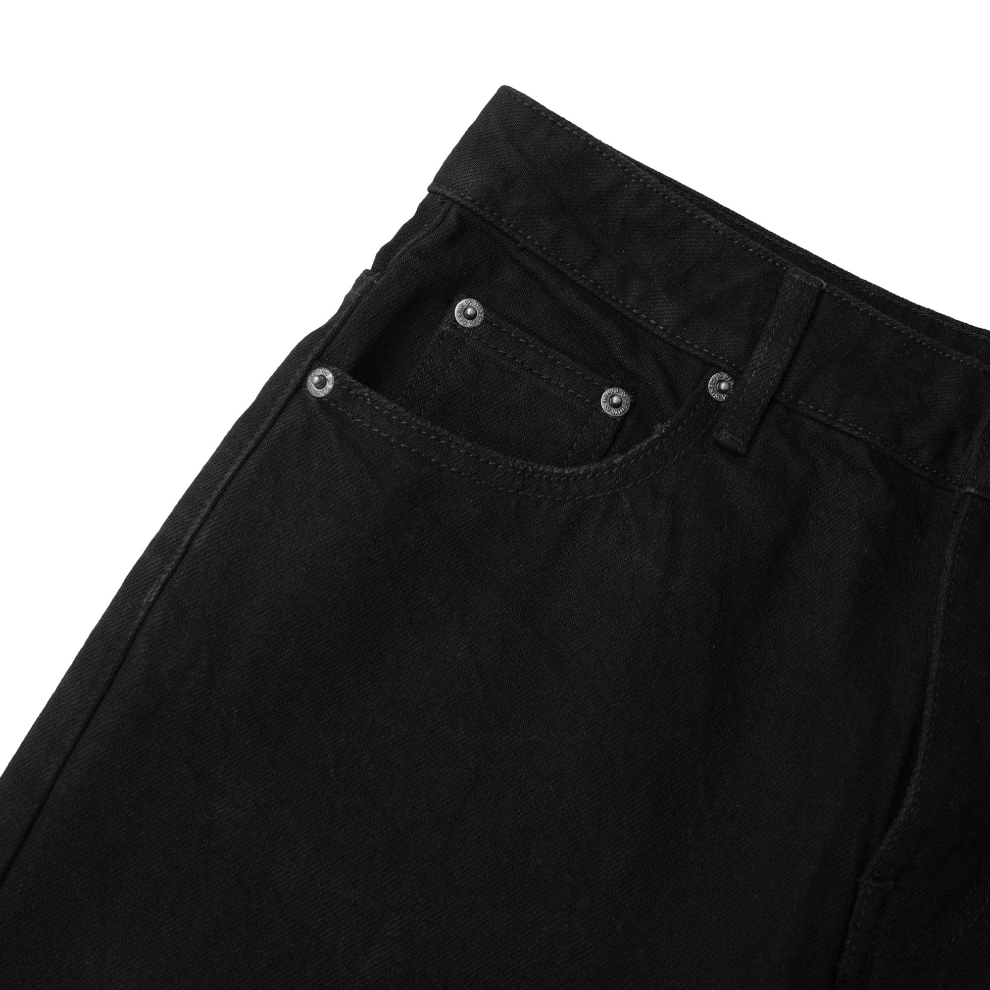 WIDE – LEG SOLID BLACK WASHED DENIM PANTS/ SOLID BLACK