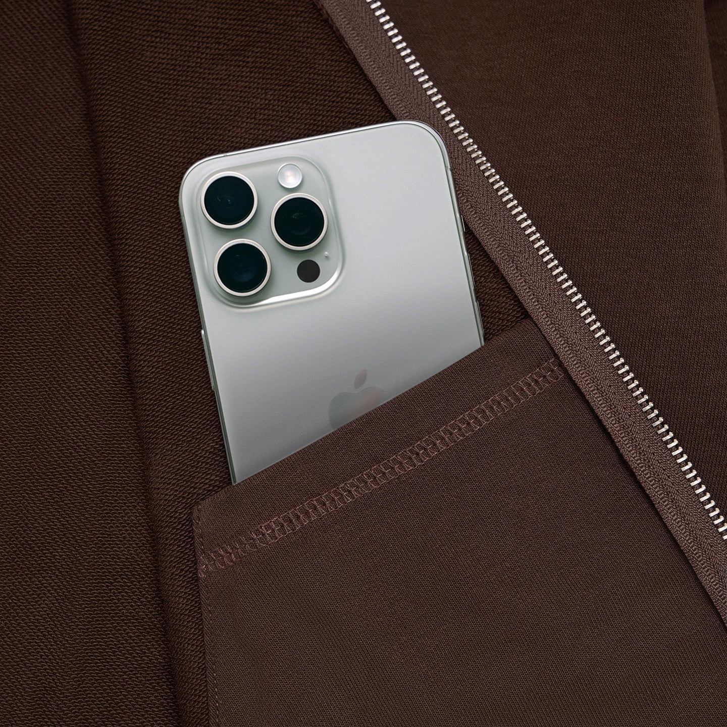 METAL ZIPPED HOODIE/ BROWN