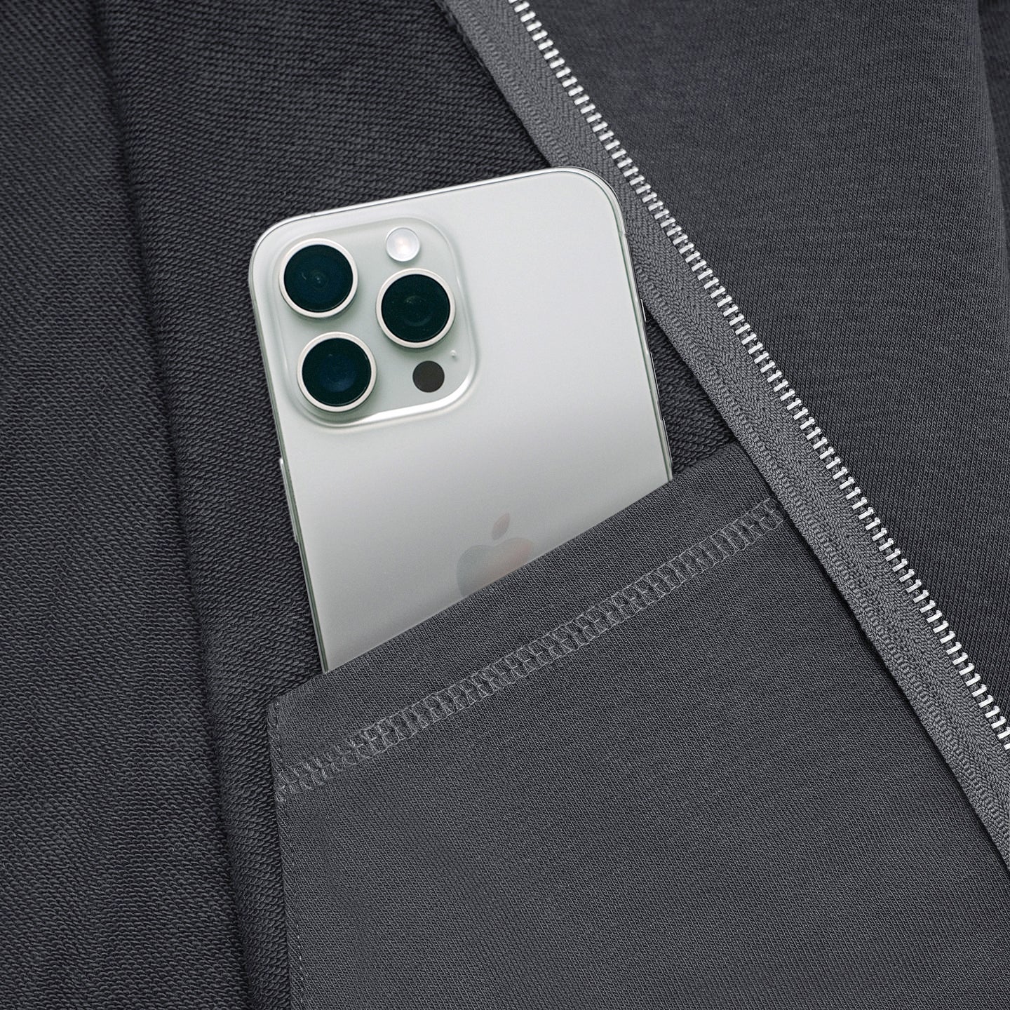 METAL ZIPPED HOODIE/ GREY