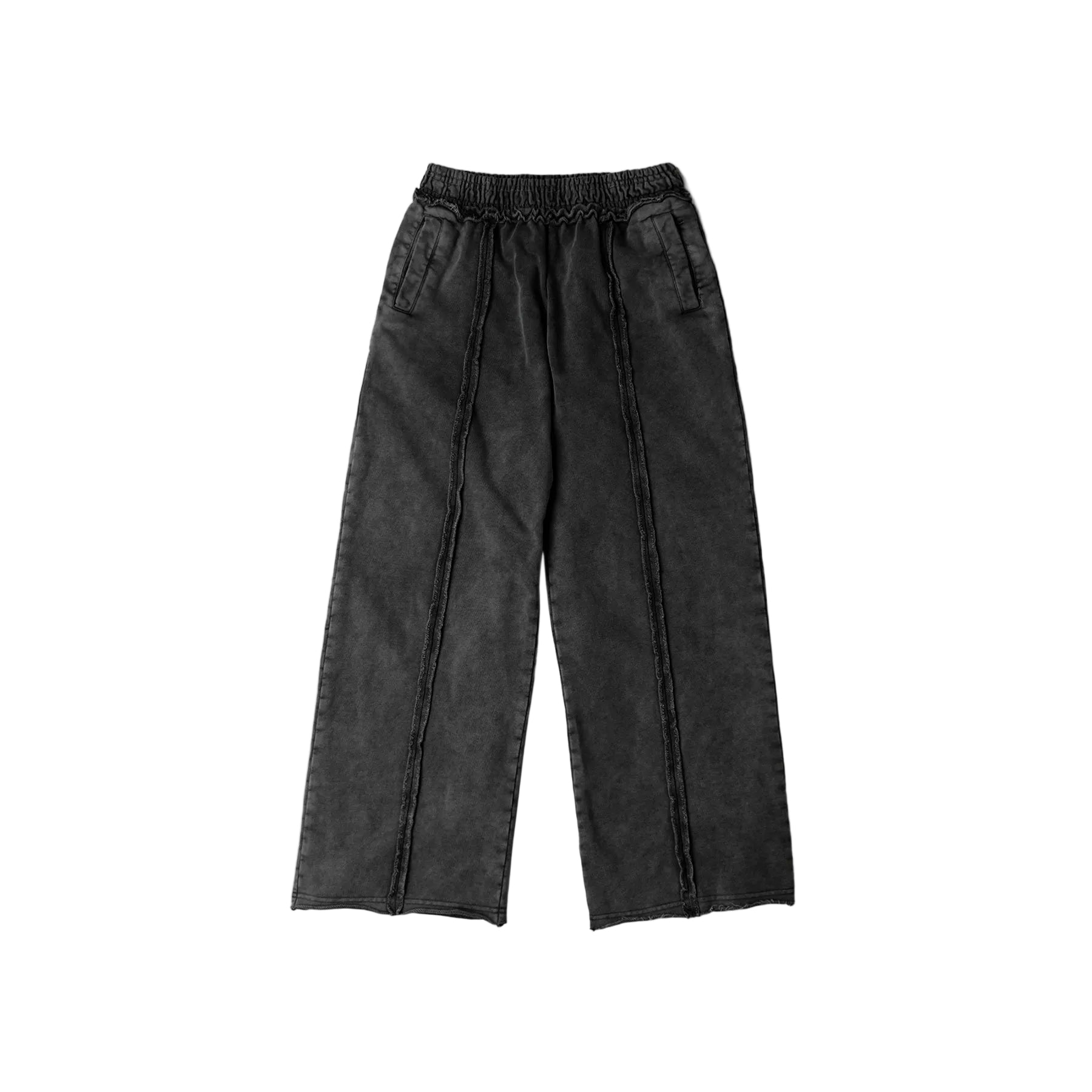 WIDE-LEG WASH TRACKSUIT SWEATPANTS/ BLACK