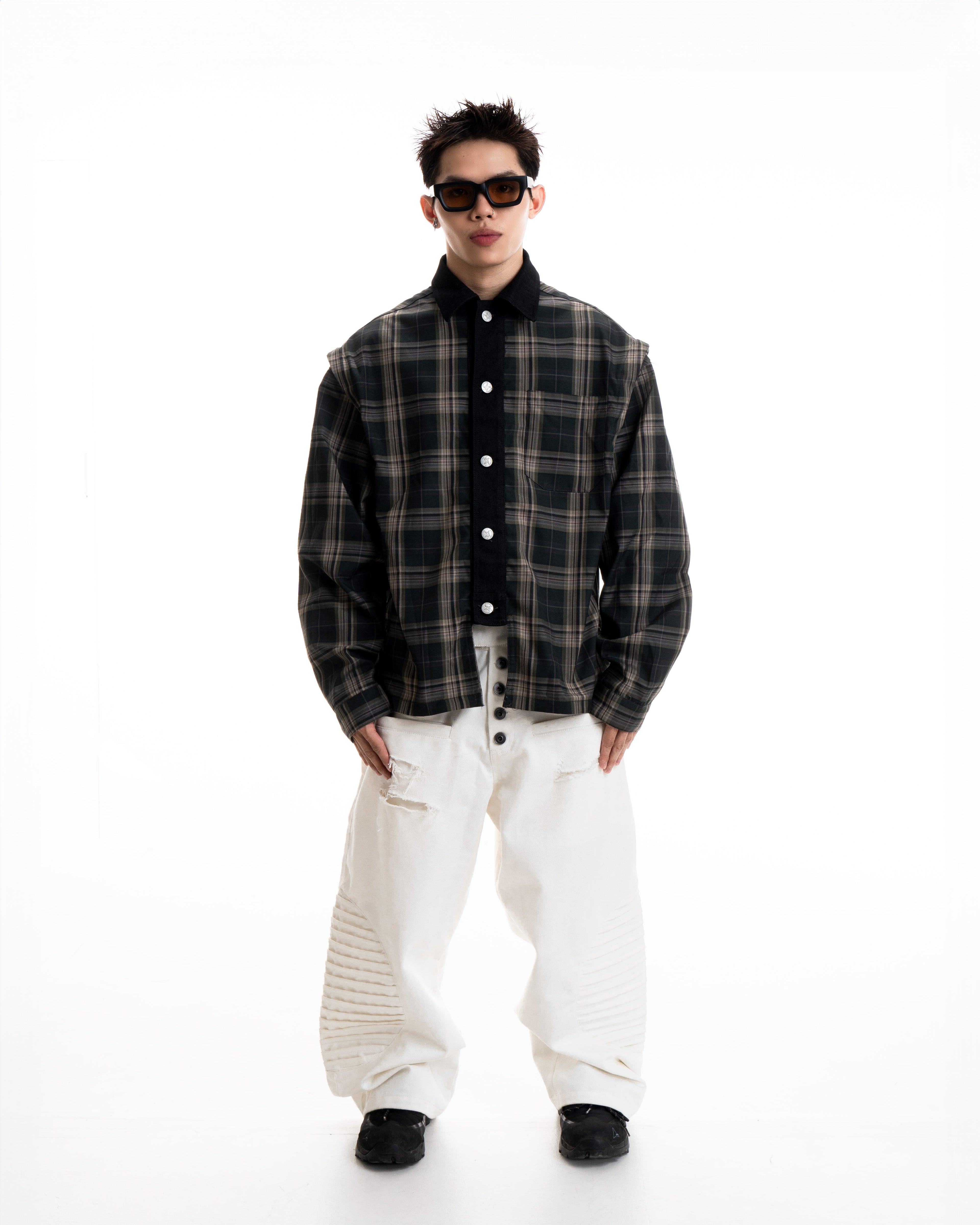 CHECKED PANEL SHIRT - SHADOW GREEN