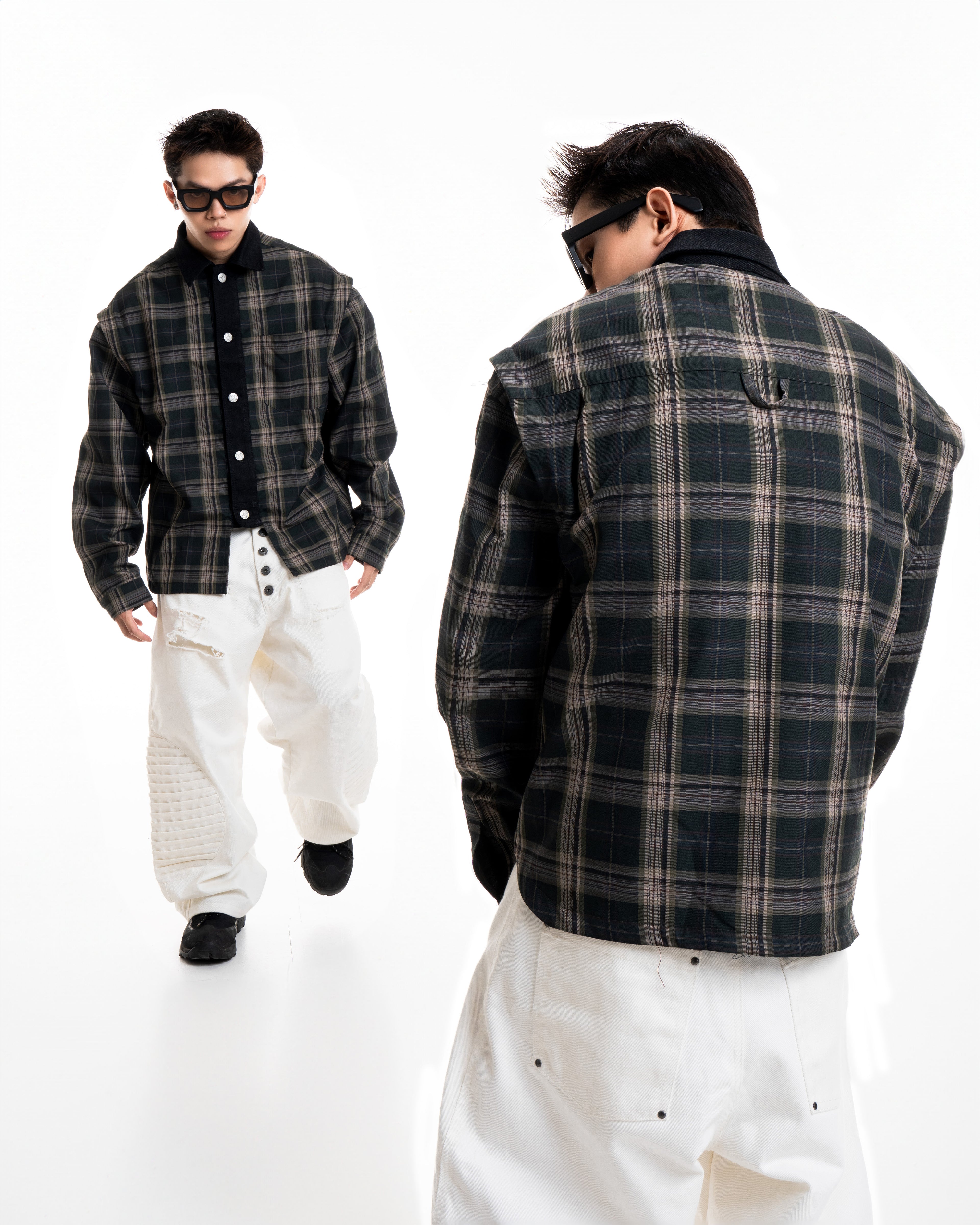 CHECKED PANEL SHIRT - SHADOW GREEN