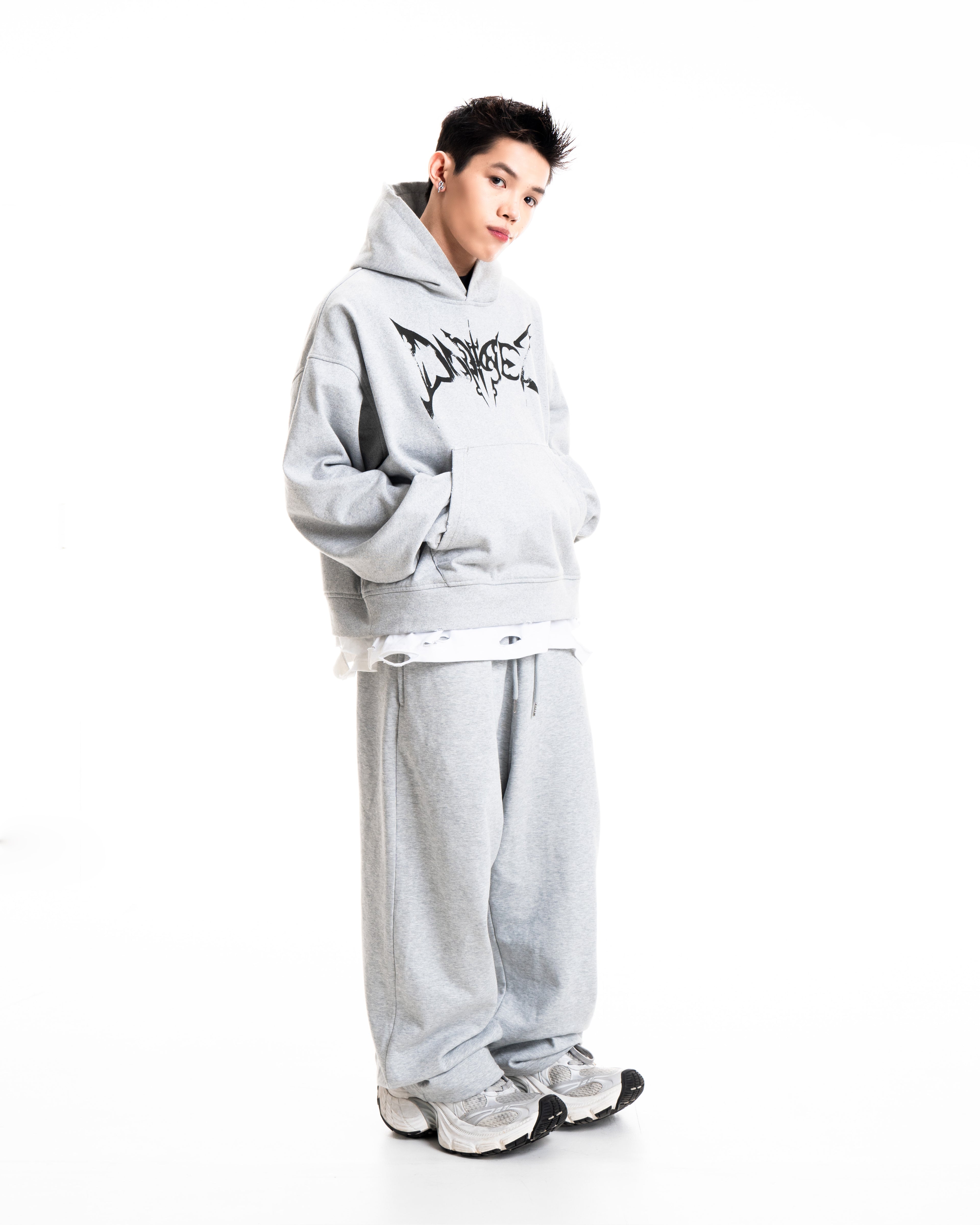 RAW HOODIE - GREY METAL LOGO