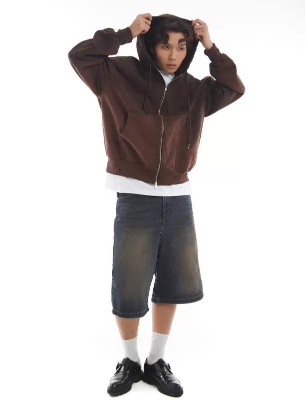 TRASH ZIPPED WASH HOODIE/ BROWN