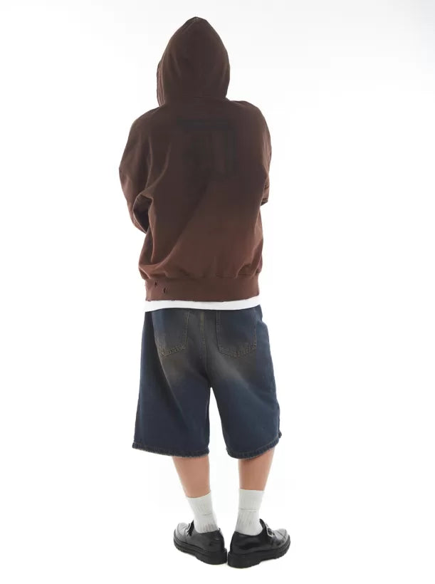 TRASH ZIPPED WASH HOODIE/ BROWN
