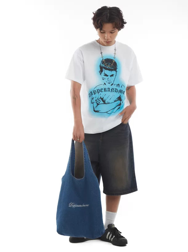 EMBROIDERED DENIM TOTE