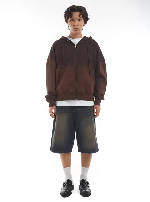 TRASH ZIPPED WASH HOODIE/ BROWN