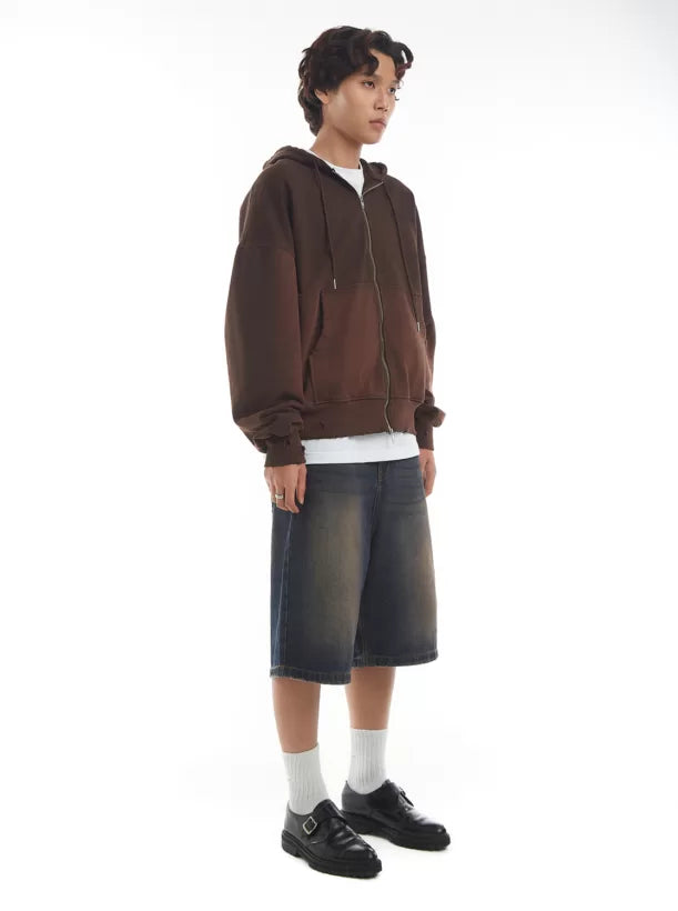TRASH ZIPPED WASH HOODIE/ BROWN