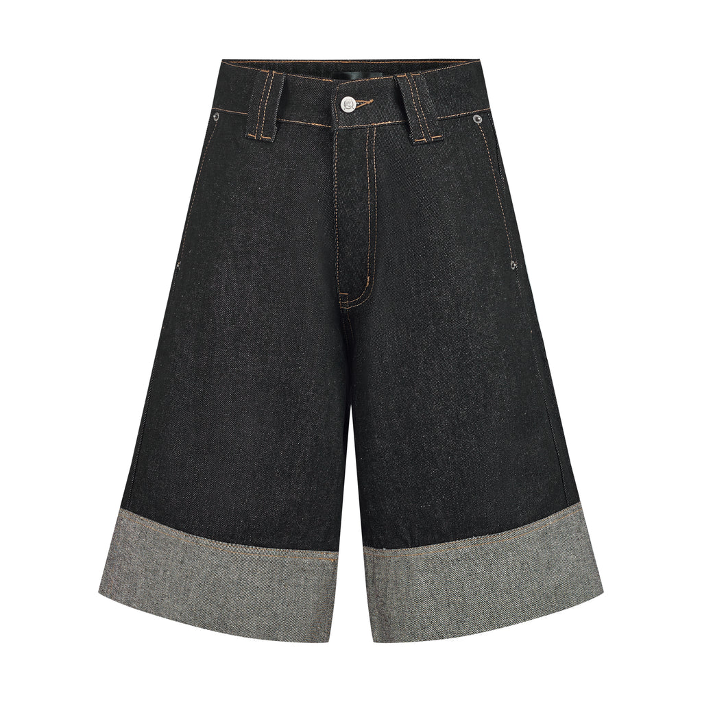WIDE RAW DENIM SHORTS - BLACK SELVAGE