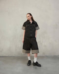 WIDE RAW DENIM SHORTS - BLACK SELVAGE