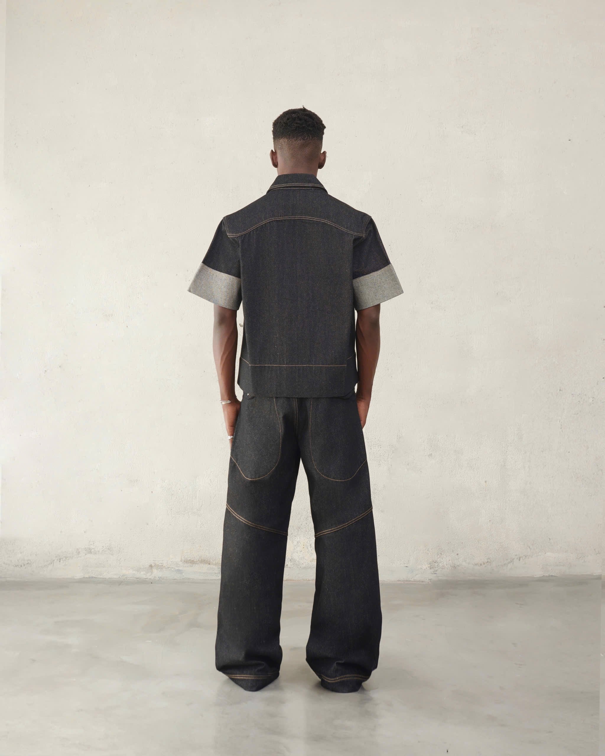 RAW STRUCTURE DENIM PANTS - BLACK SELVAGE