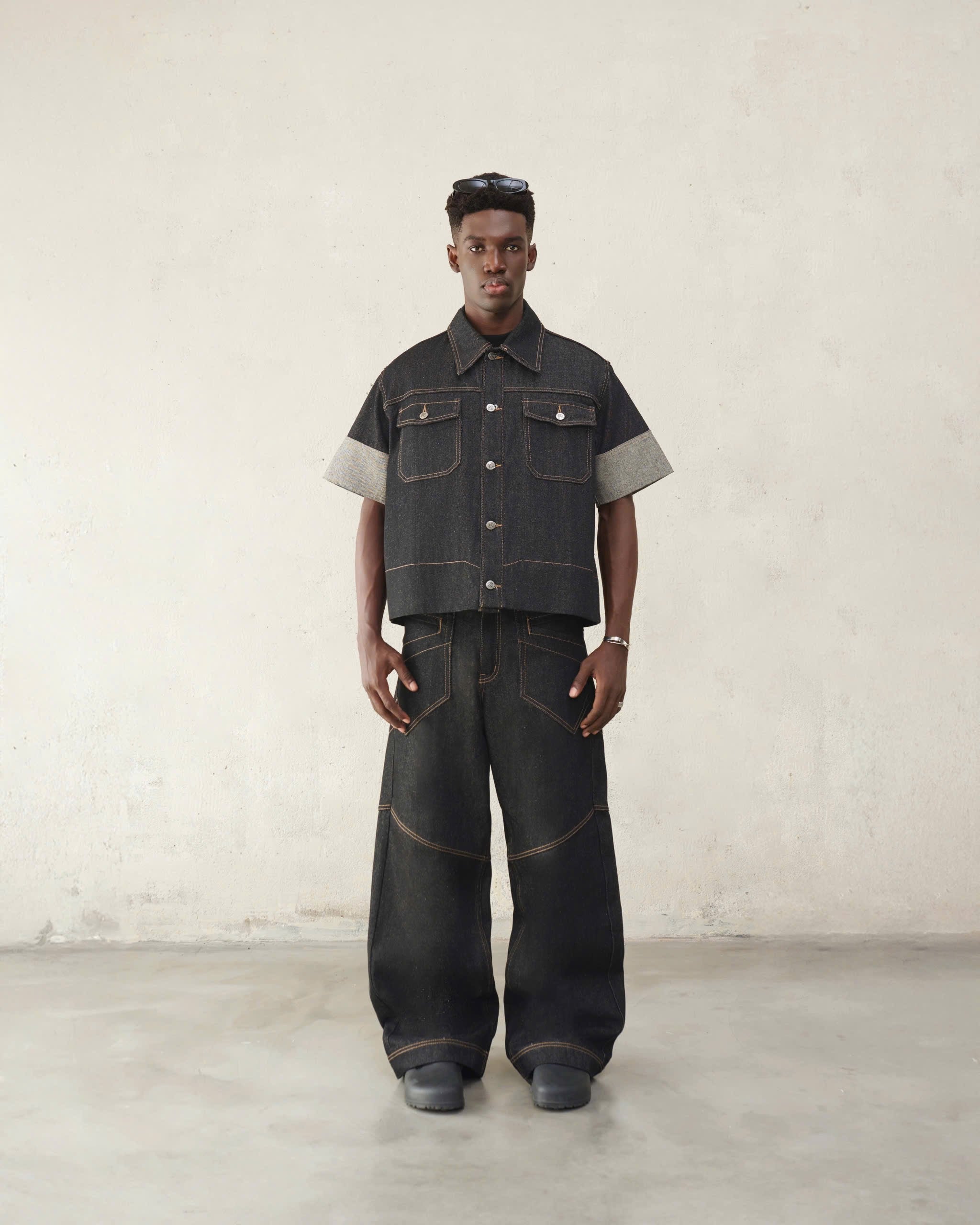 RAW STRUCTURE DENIM PANTS - BLACK SELVAGE