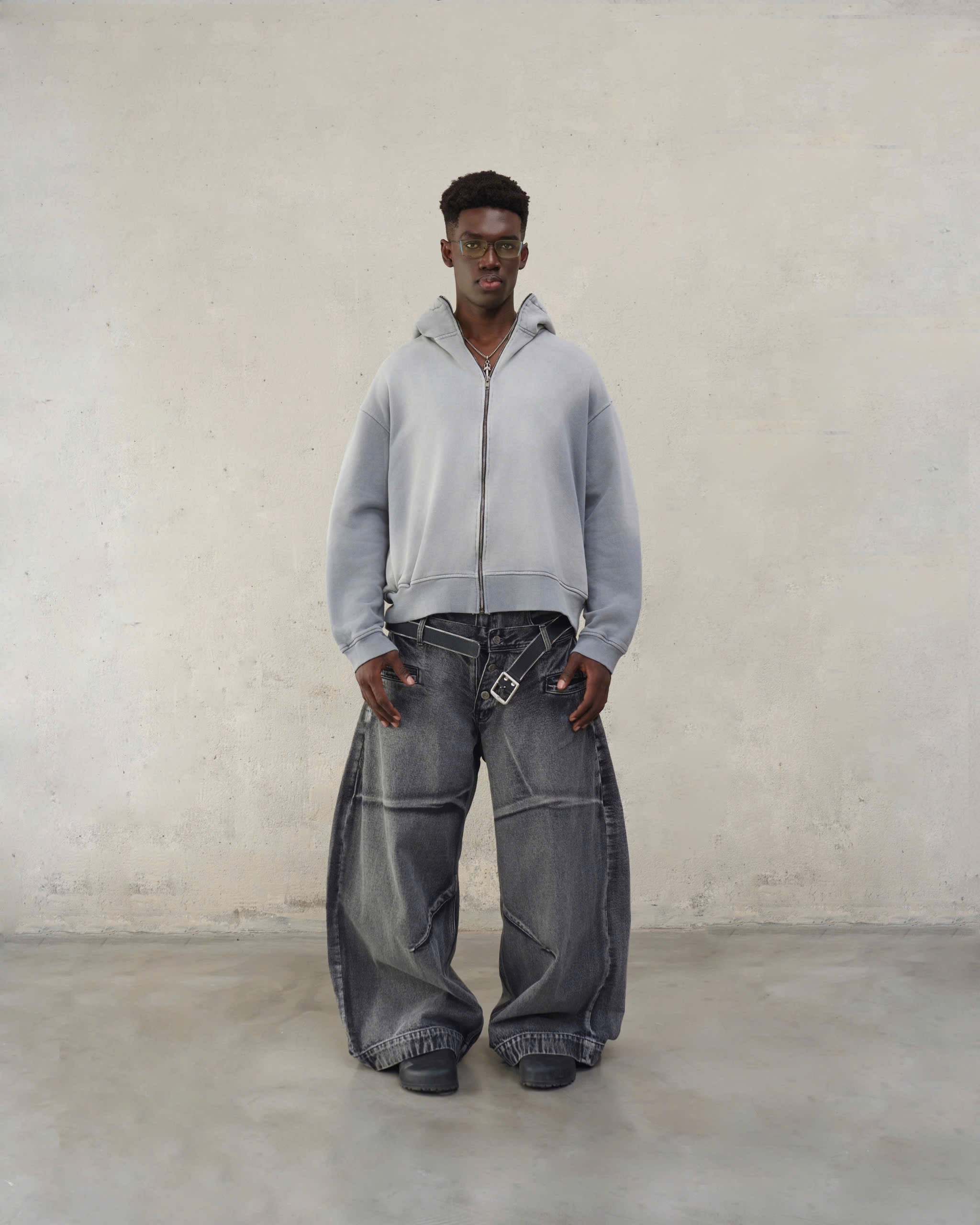 FADED ZIP-UP HOODIE - CEMENT GREY