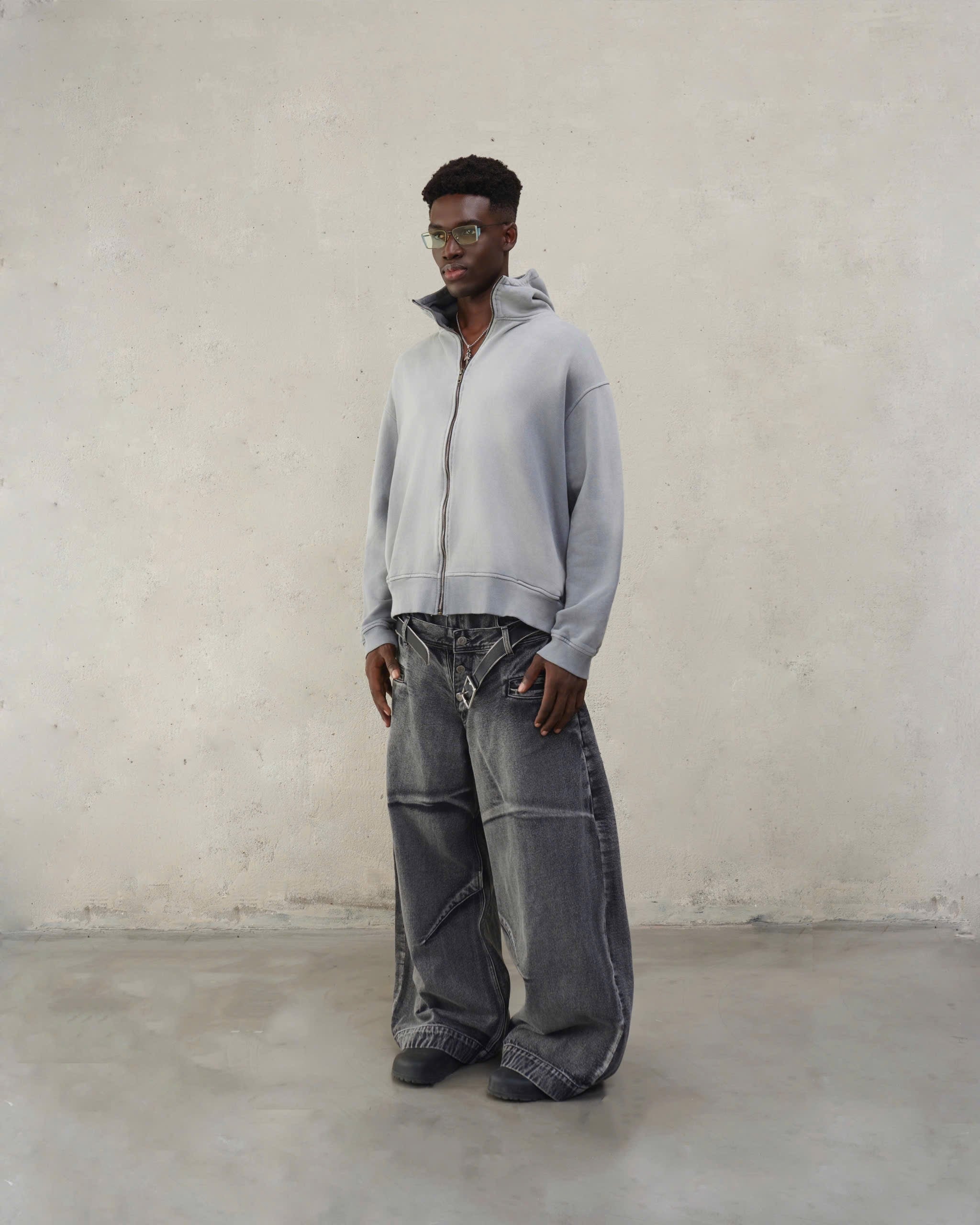 FADED ZIP-UP HOODIE - CEMENT GREY