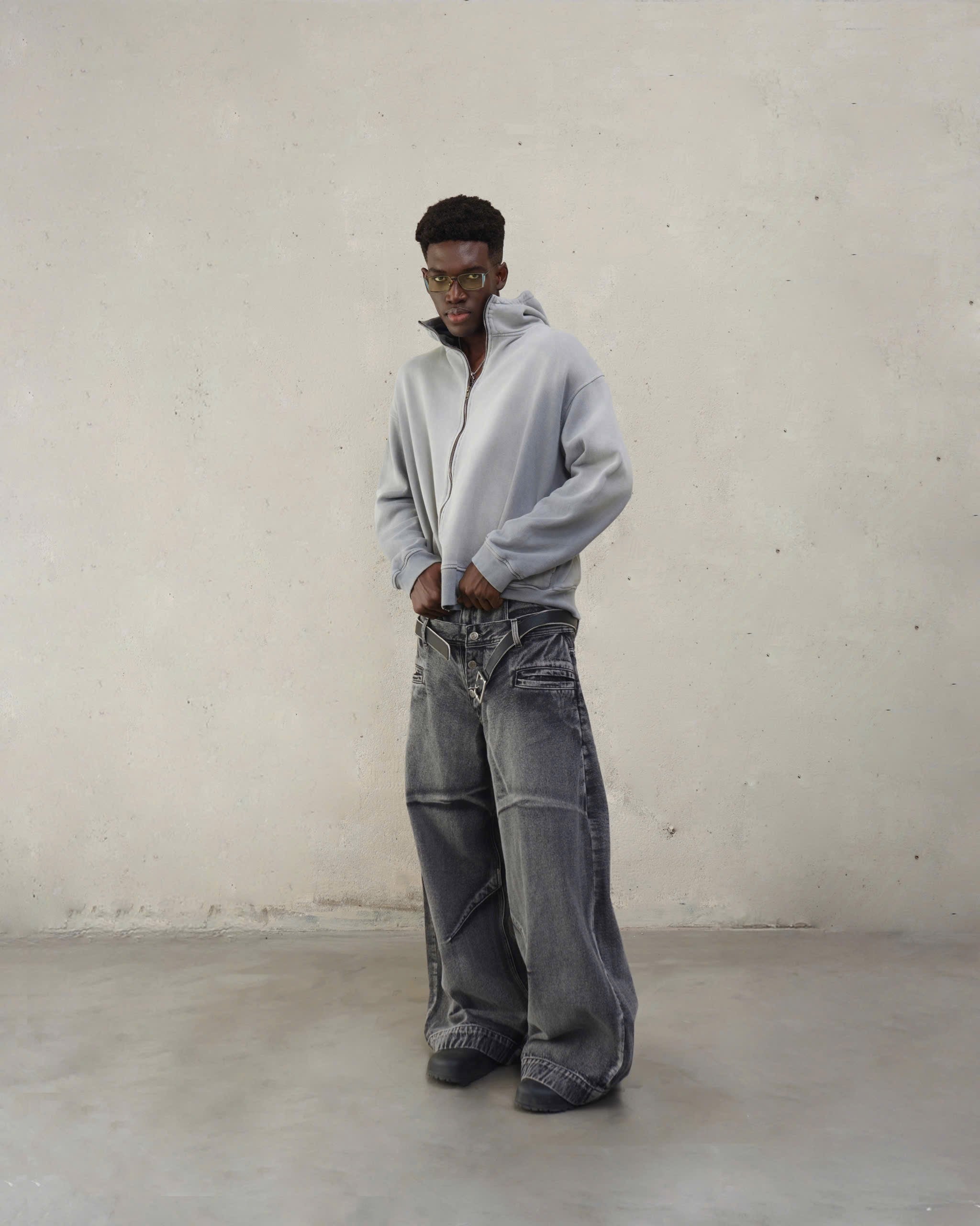 FADED ZIP-UP HOODIE - CEMENT GREY