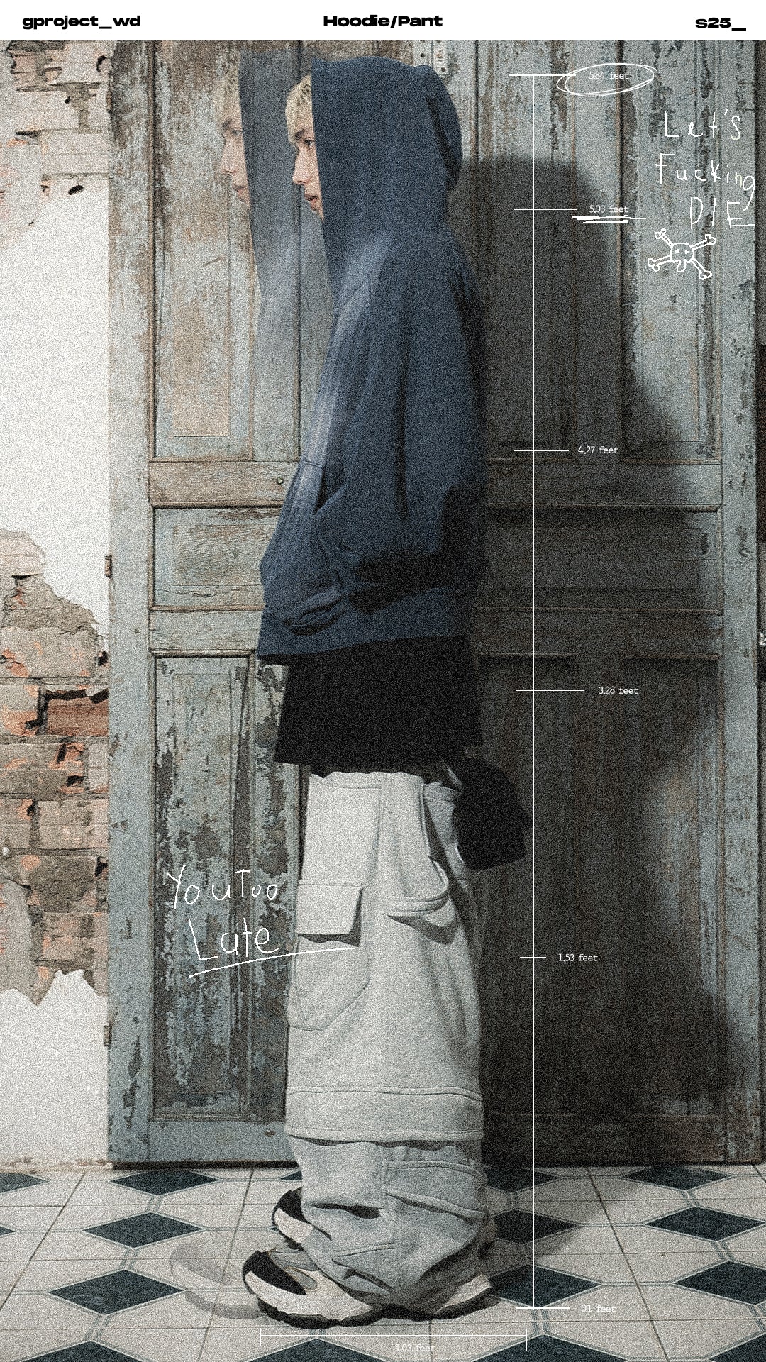 “LET’S FUCKING DIE” HOODED ZIP JACKET – BLUE**