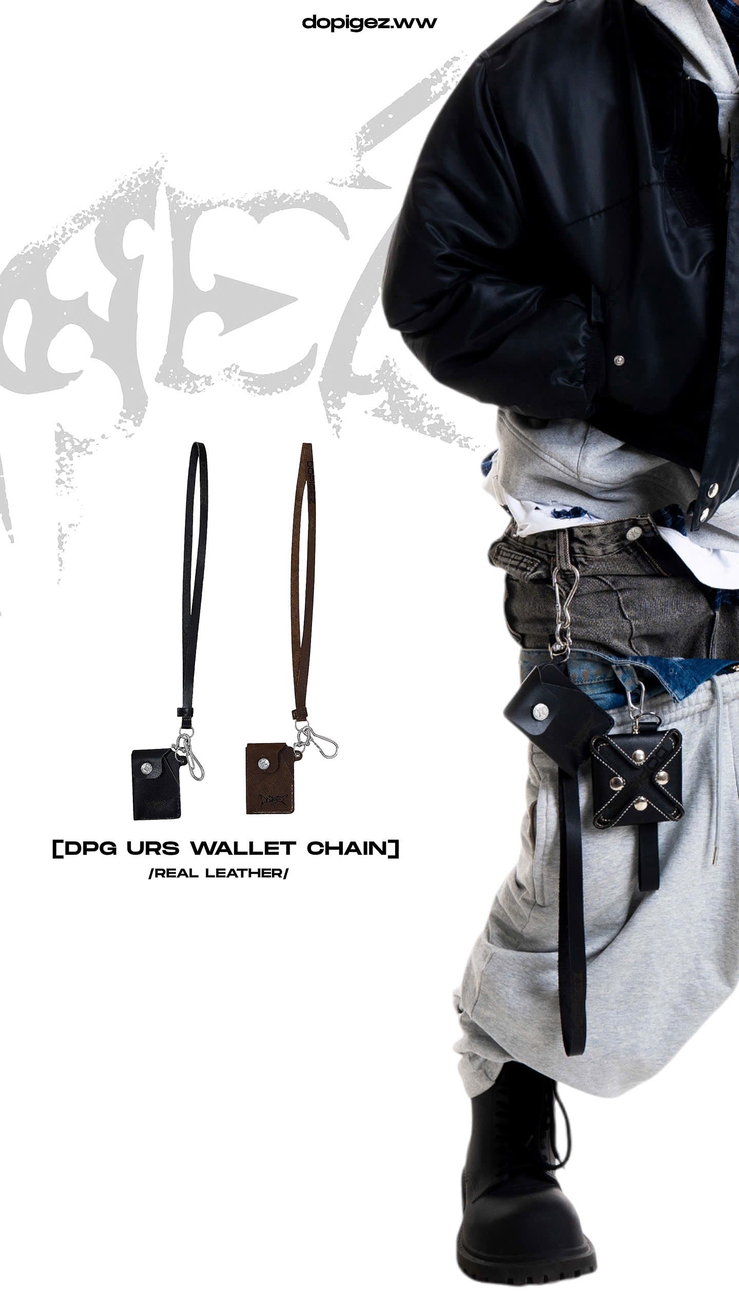 LEATHER SNAP CARD WALLET - BLACK / BROWN