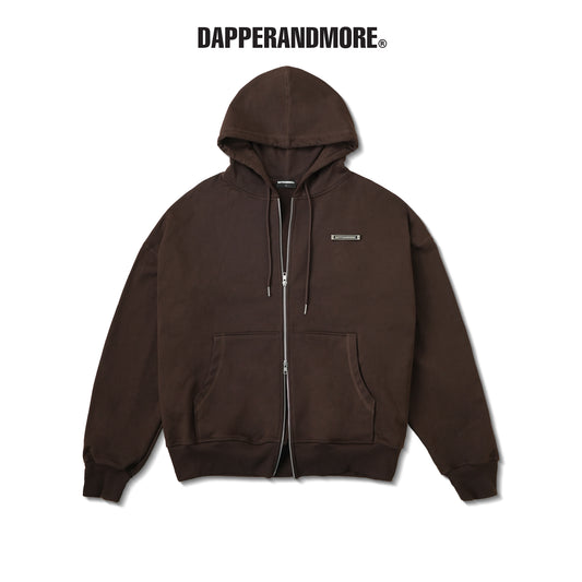 METAL ZIPPED HOODIE/ BROWN