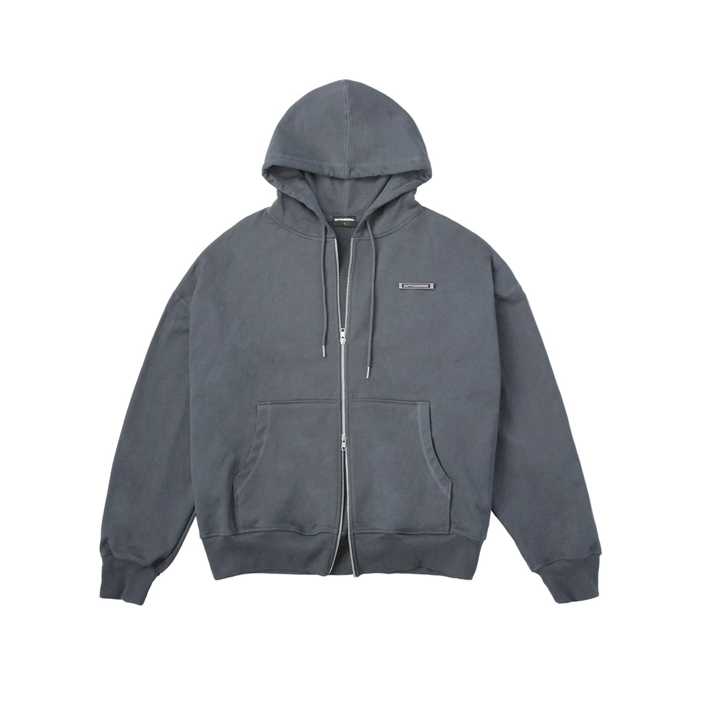 METAL ZIPPED HOODIE/ GREY