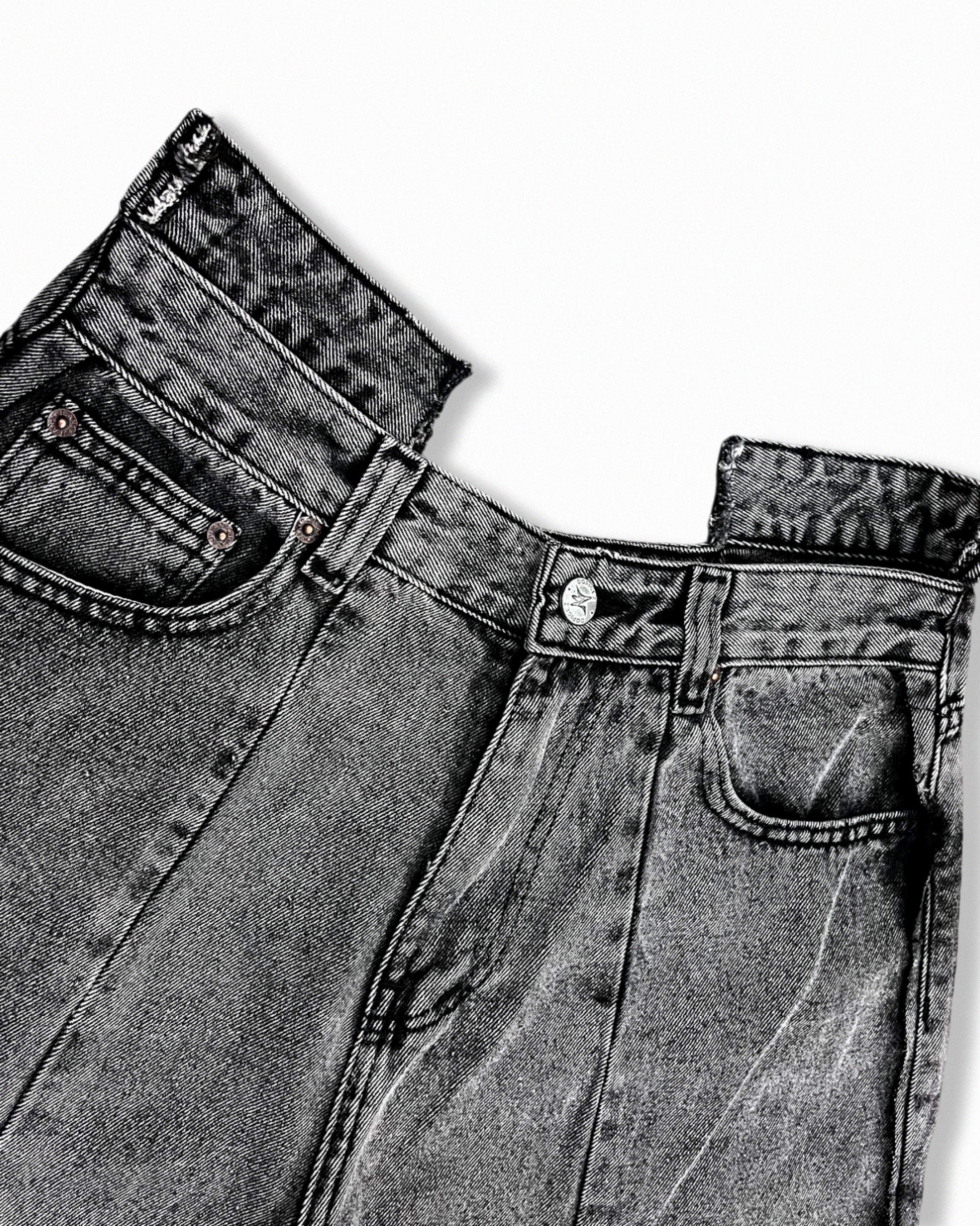 BROKEN WAIST DENIM - WASHED BLACK