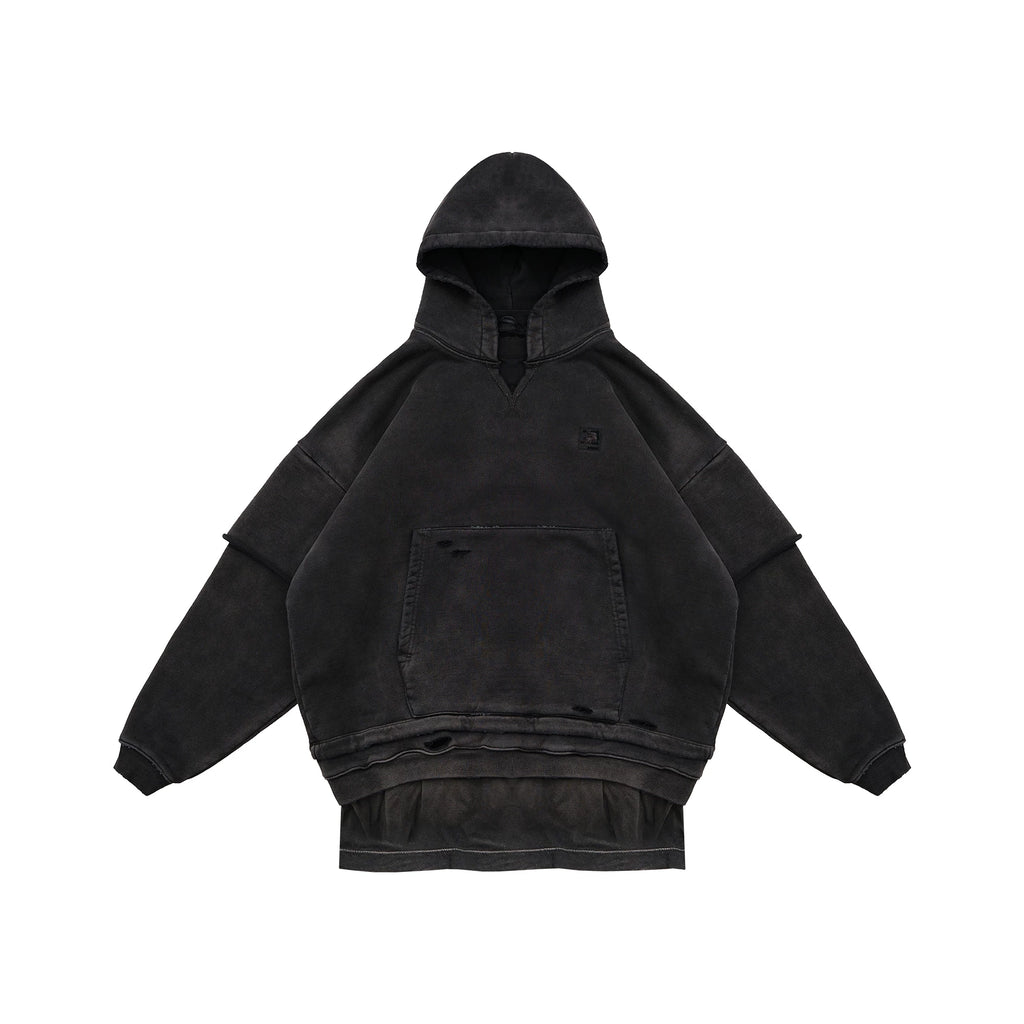 3-IN-1 DISTRESSED LAYERED HOODIE