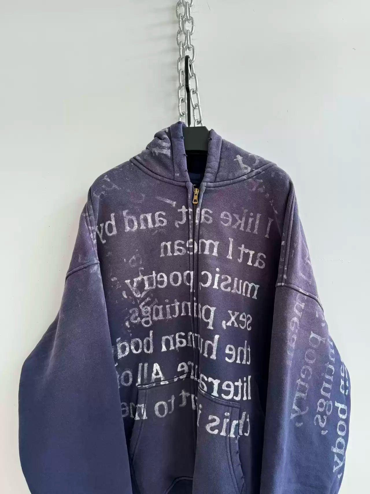 DISTRESSED SLOGAN ZIP HOODIE