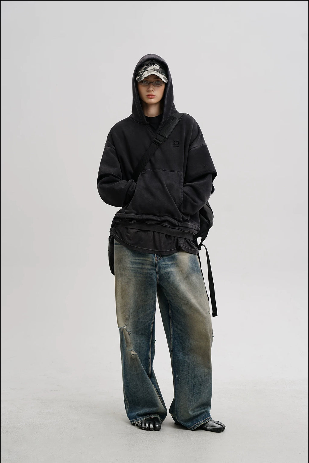 3-IN-1 DISTRESSED LAYERED HOODIE