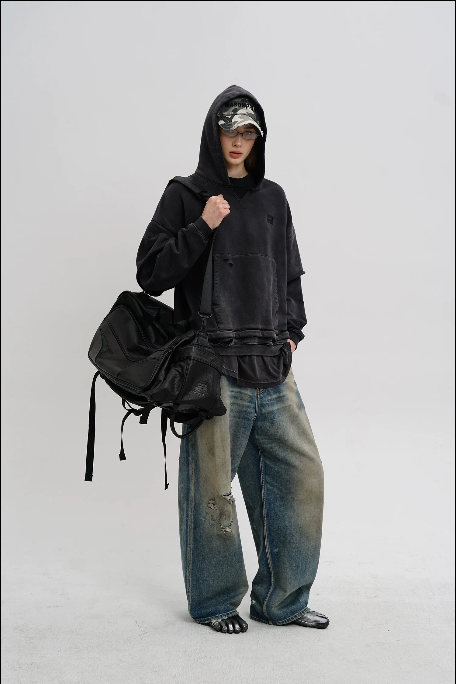 3-IN-1 DISTRESSED LAYERED HOODIE