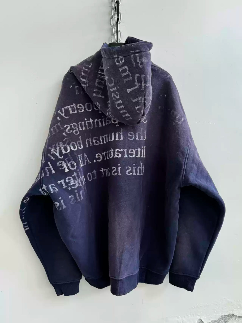DISTRESSED SLOGAN ZIP HOODIE
