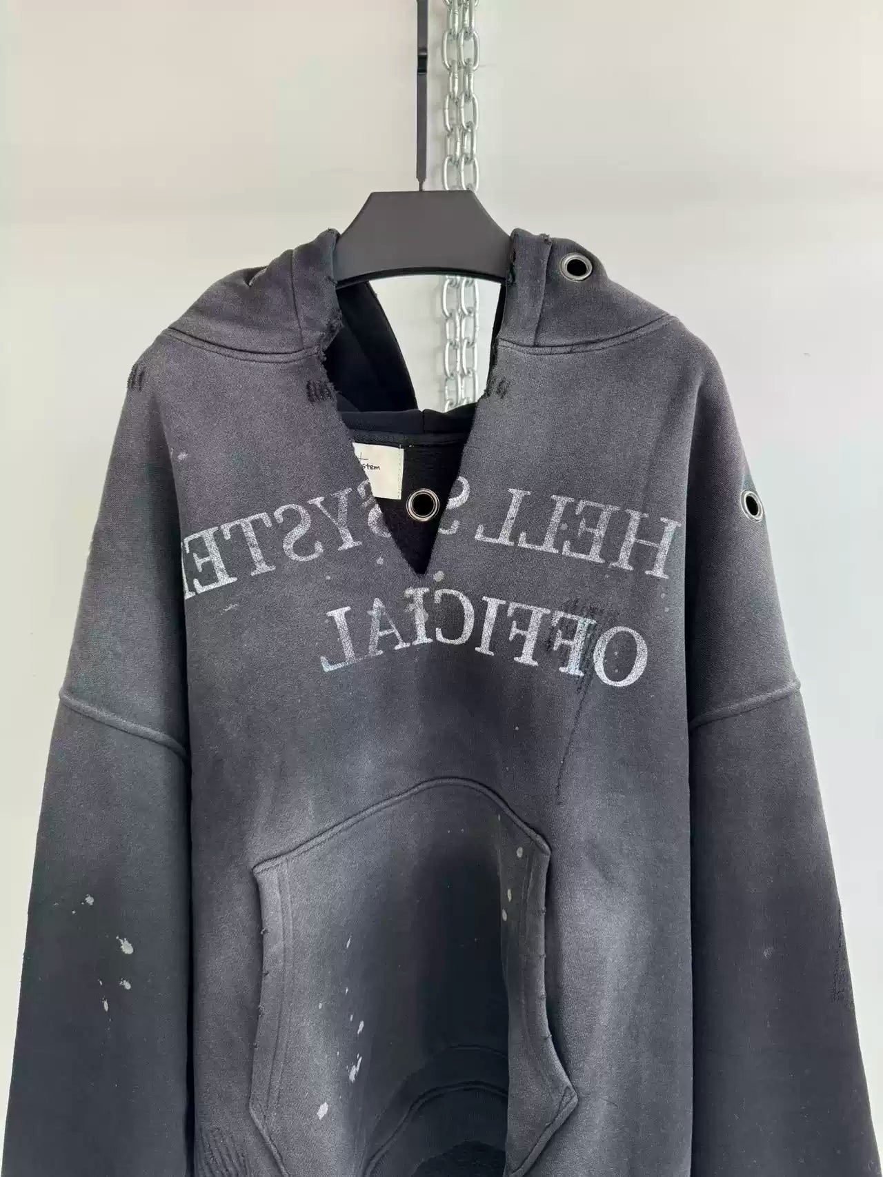DISTRESSED SLOGAN HOODIE