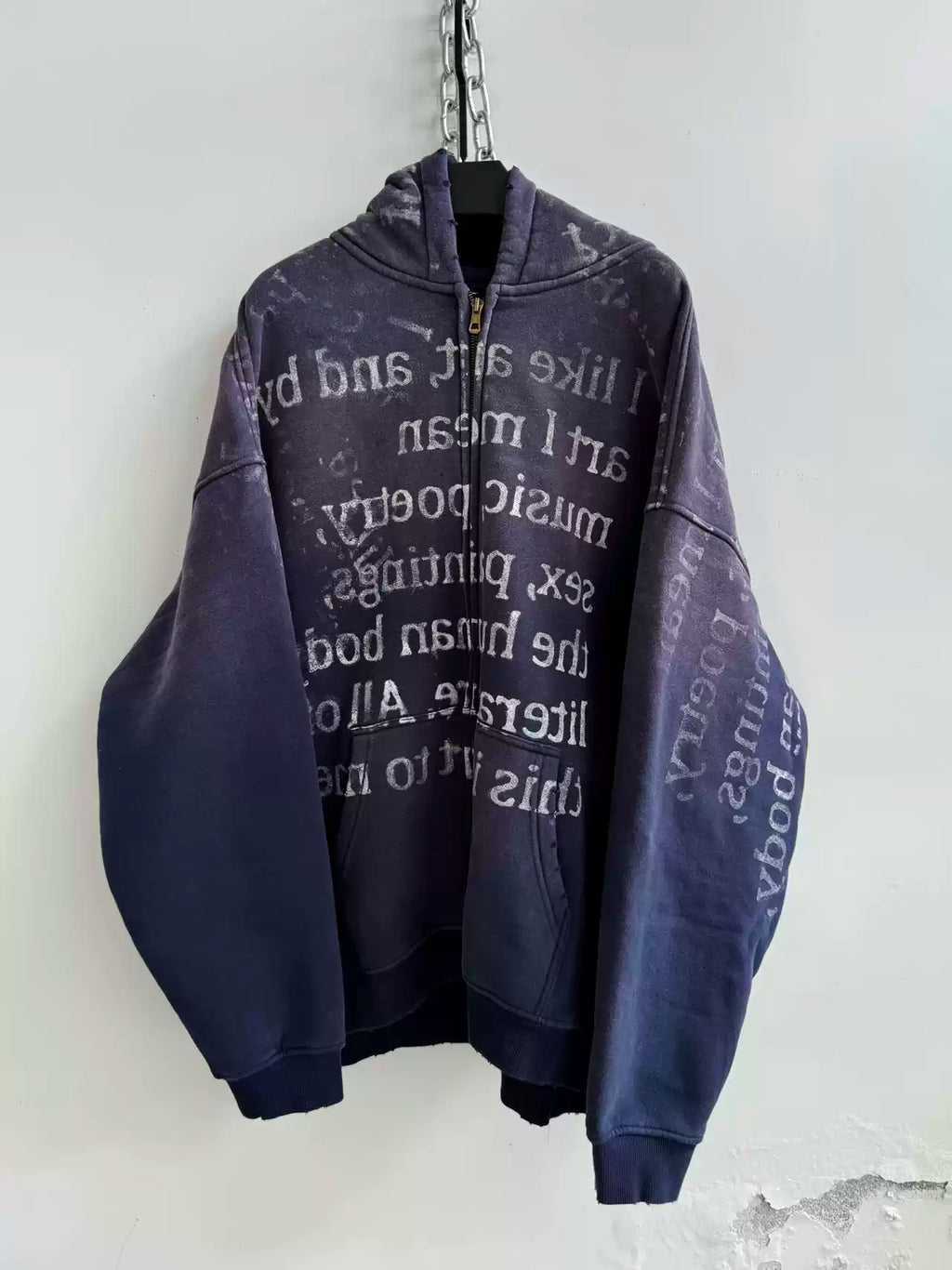 DISTRESSED SLOGAN ZIP HOODIE