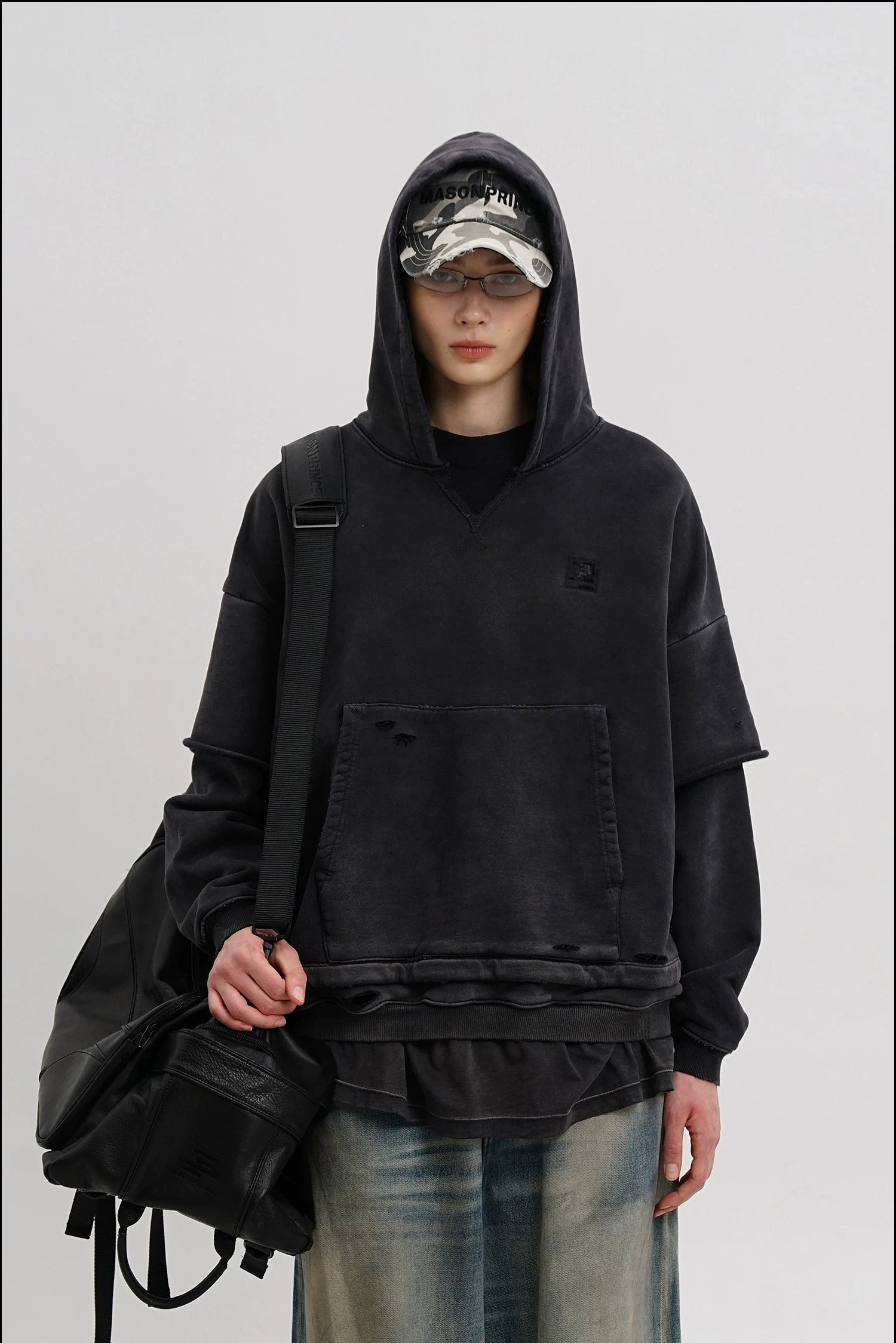 3-IN-1 DISTRESSED LAYERED HOODIE