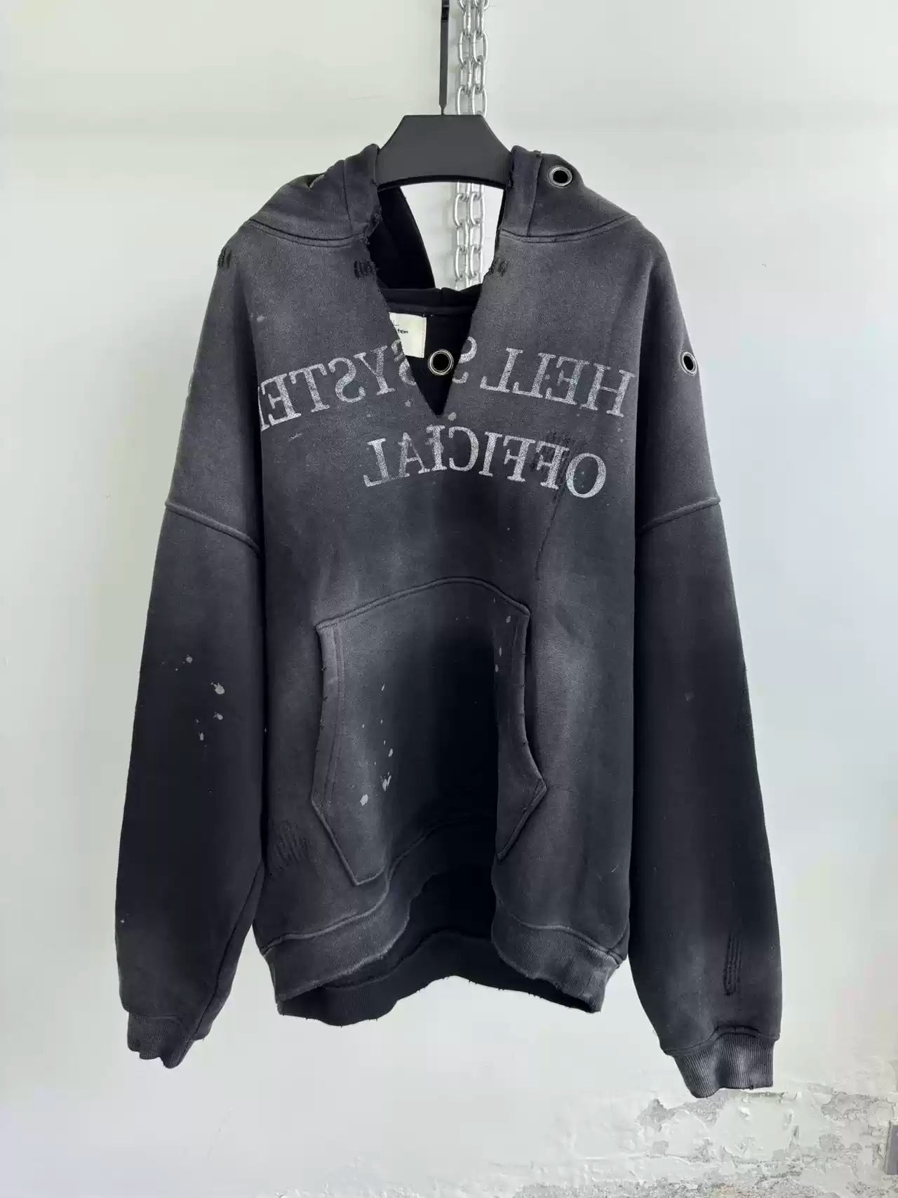 DISTRESSED SLOGAN HOODIE