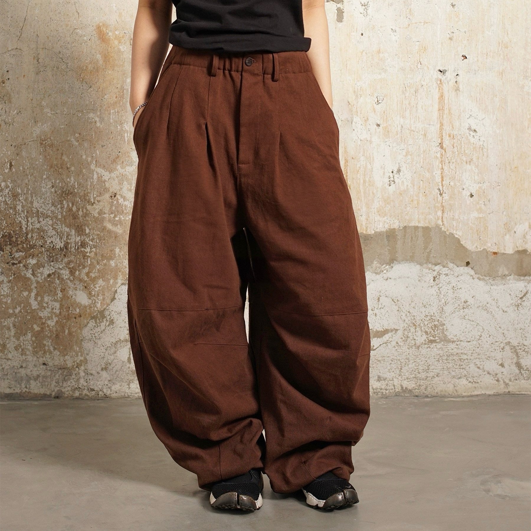 Wide-Leg Khaki Pants with Zipper
