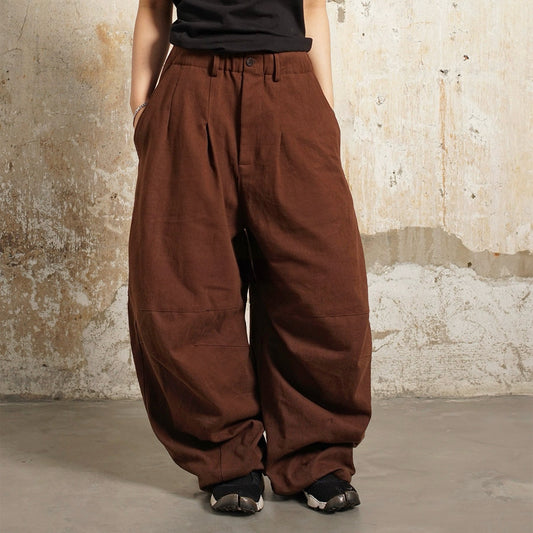Wide-Leg Khaki Pants with Zipper