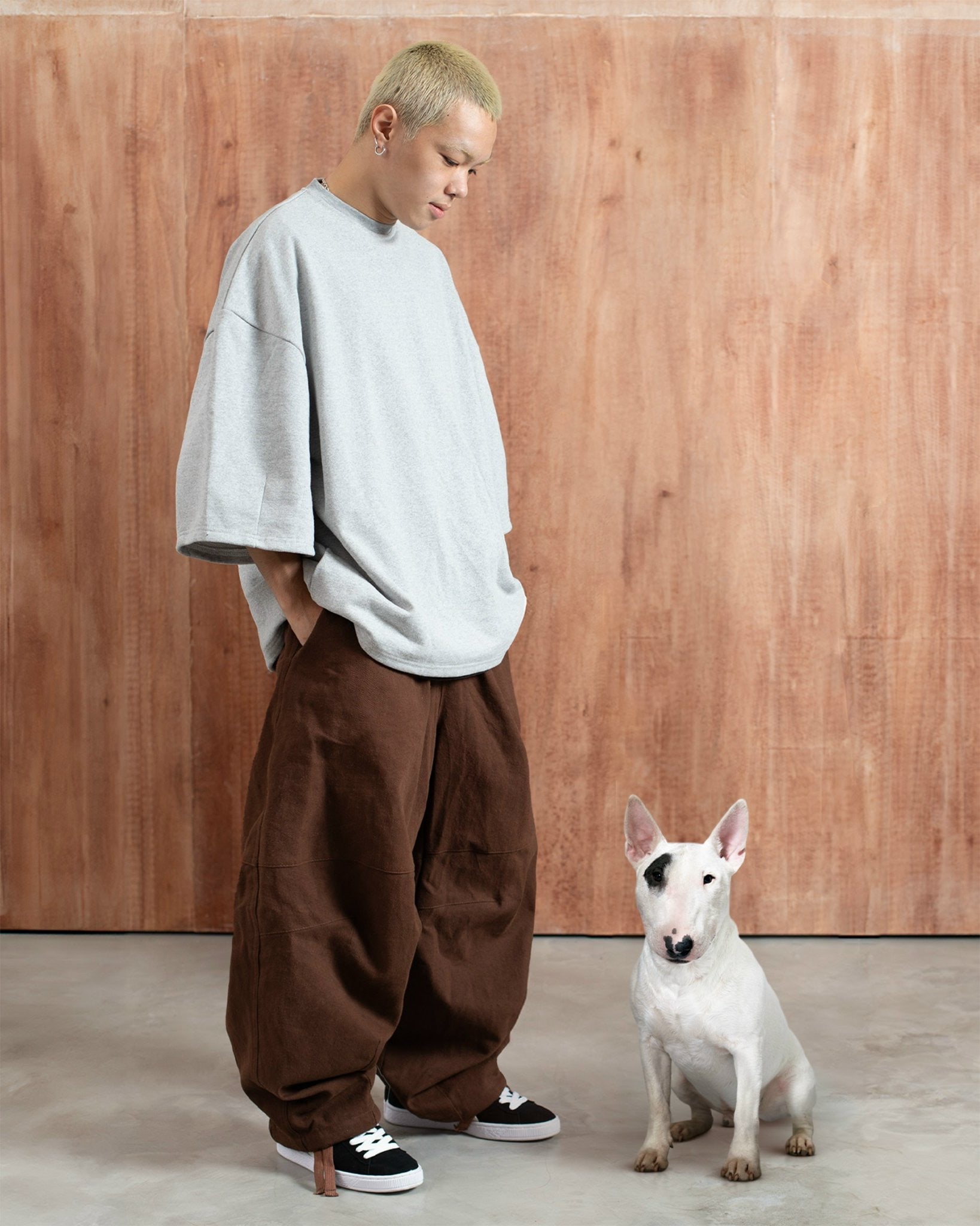 Wide-Leg Khaki Pants with Zipper